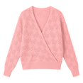thumbnail image 4 of Pullover Sweaters for Women V Neck Solid Color Hollow Out Knit Long Sleeve Autumn Winter Shirt Sweater Tops, 4 of 4