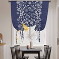 thumbnail image 3 of Japanese Balloon Curtains for Living Room/French Door, Navy Blue Country Flowers Leaves Aesthetic Tie Up Curtains 63 Inch Length Energy Saving Kitchen Curtains Shades for Windows 42"x63", 3 of 8