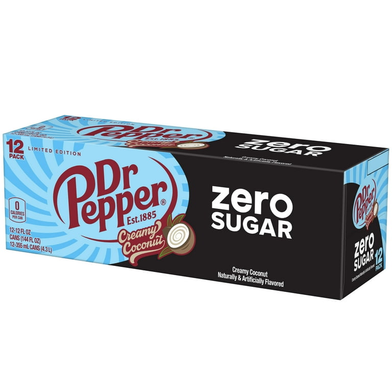 Dr Pepper Zero Sugar Creamy Coconut Soda Pop, 12 fl oz, 12 Pack Cans