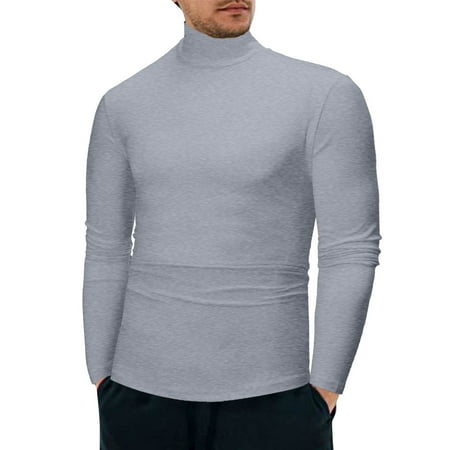 

JDEFEG Turtleneck Tee for Men Male Winter Warm High Collar Fashion Thermal Underwear Men Basic Plain T Shirt Blouse Pullover Long Sleeve Top Super Scrub Poylester Grey M