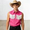 thumbnail image 2 of RUTAYY Men's Shirts Solid Color Tassel Cowboy Sleeveless Button Down Comfortable Breathable Tops Vacation Beach Blouse, 2 of 6