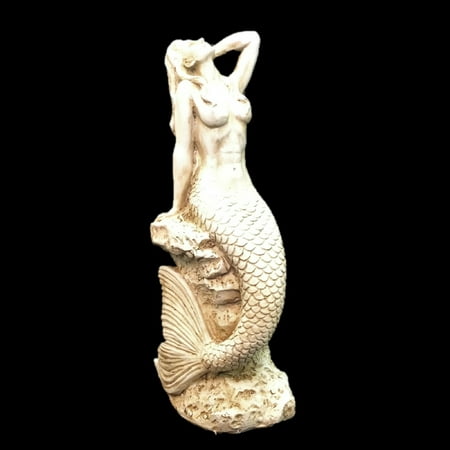 Homestyles 20 in. Antique White Sexy Mermaid Sitting on Coastal Rock Beach Nautical Extra Large