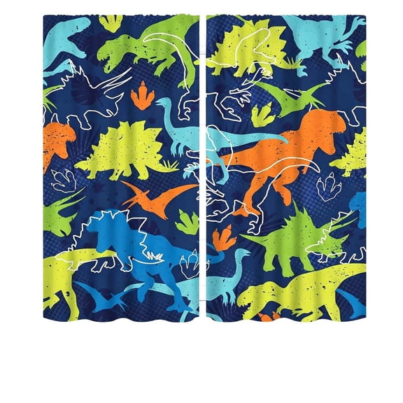Dinosaur Print Curtains 21.65X45.27 Inch, Rod Pocket Window Drapes For Bedroom & Playroom, Light Filtering Polyester Curtain Set For Small Windows & Shelves,Green - 115Cm