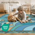 thumbnail image 4 of ODIKA 8'x10' Washable Area Rug Non-Slip Chair-Friendly Mat Mosaic Ocean Border Entryway Teal Beachy Nautical Turtle Stained Playful for Dining Room, Large Office, Lounge, 4 of 7