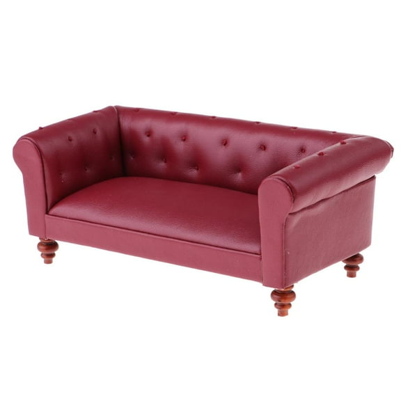 Zxpjkyu 1:12 Scale Dollhouse Bedroom Furniture Long Sofa Recliner Couch for Dolls Room Decor, Dollhouse Decoration Kit, Red