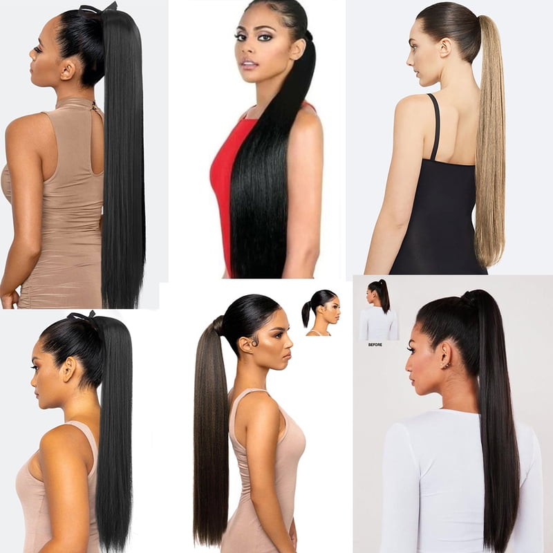MERISIHAIR 55 85cm Synthetic Ponytail Long Straight Wine Red Blonde Pony Tail Hair Extensions Heat Resistant Horsetail Hairpiece