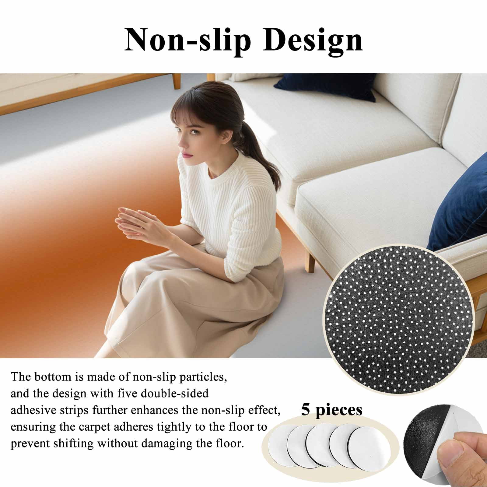 Round Area Rug 5ft, Gray Orange Non-slip Area Rugs for Living Room/Bedroom/Bathroom/Kitchen, Modern Gradient Geometric Washable Throw Floor Mat Indoor Outdoor Entrance Doormat