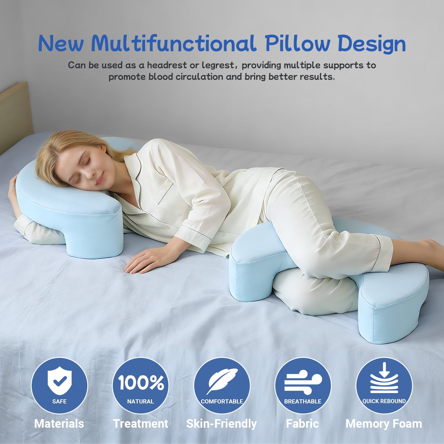 COOKCOK Side Sleeper Pillow for Adults, Ergonomic Memory Foam Pillow with Arm Hole for Neck and Shoulder Pain, Shoulder Pillow for Side Sleepers, Blue