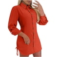 thumbnail image 2 of Gspmoly Robes pour Femmes, Robe Chemise à Manches Longues Unie avec Col Boutonné et Cordon de Serrage des Deux Côtés, Robes Formelles pour Femmes, Offres de Vacances, 2 of 6