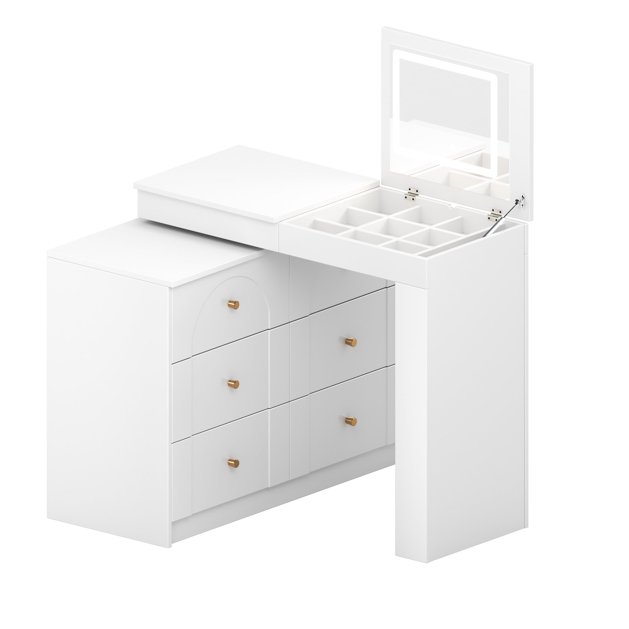 Noble House Vanity Desk with Mirror and Lights, Flip-Top Makeup Table with 7 Drawers, 9 Compartments,White