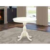 Antique Round Modern Dining Table with Linen White Table Top Surface & Asian Wood Round Pedestal Legs