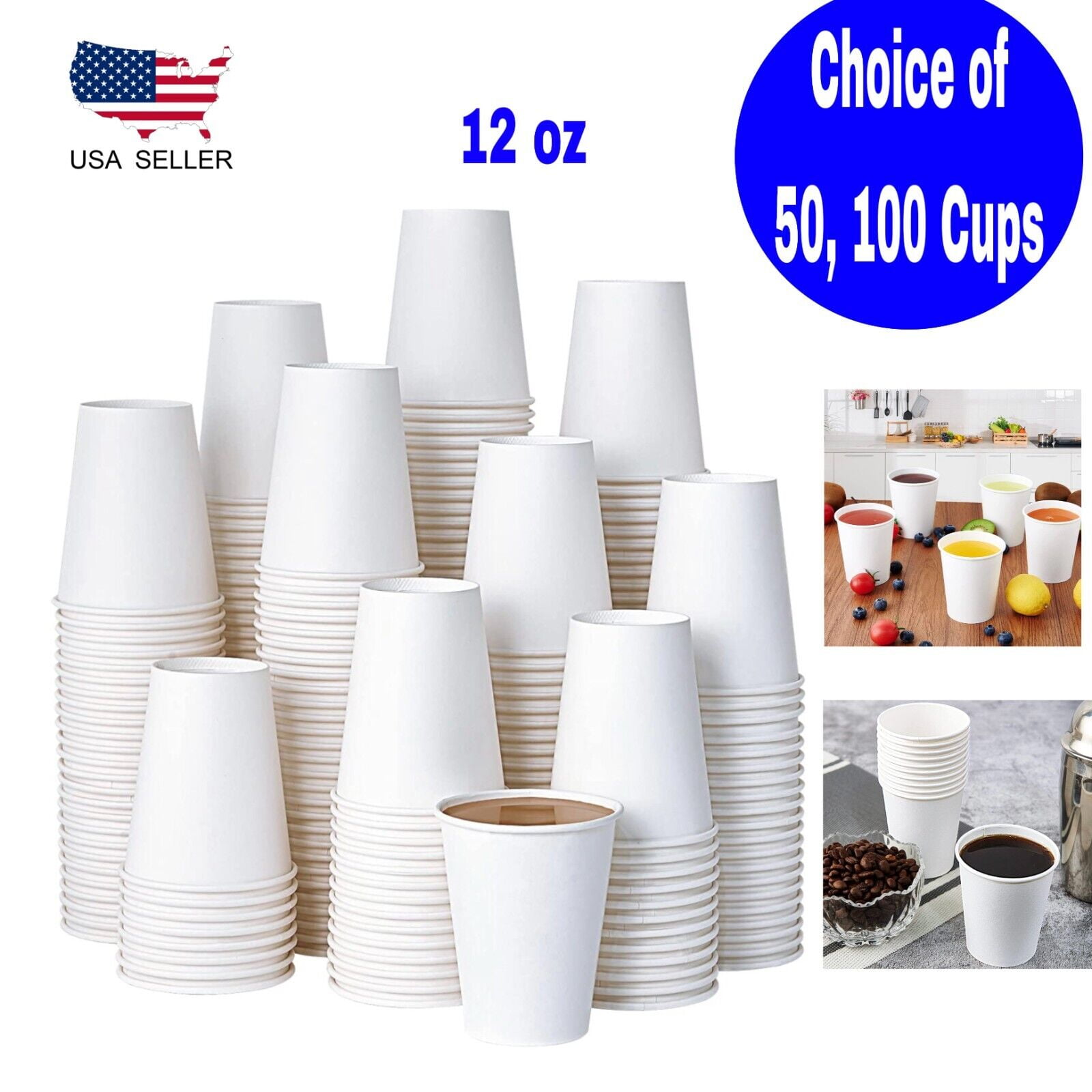 12 oz Paper Cups Disposable Coffee Cups Party Cups For Hot Cold Drinks ...