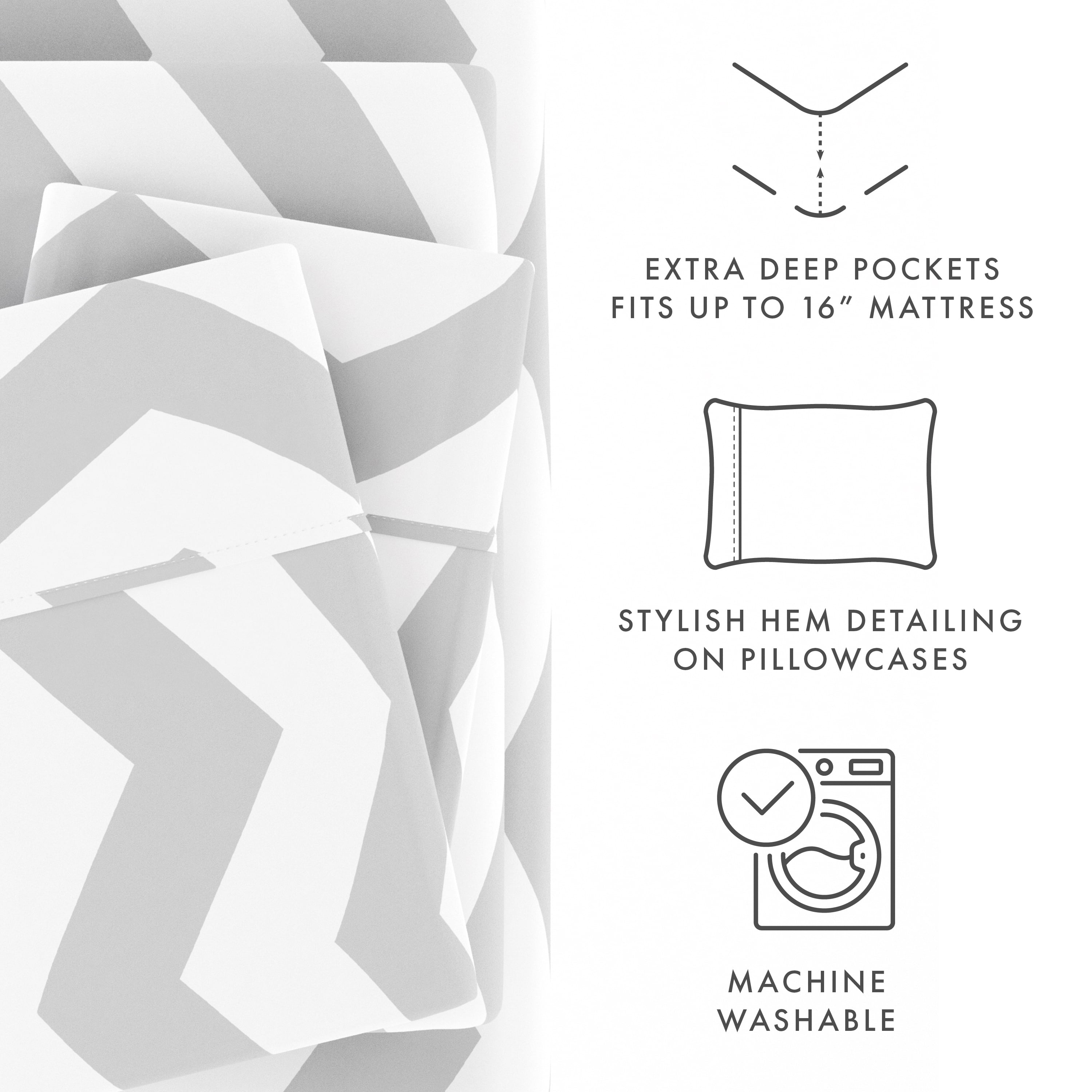 Noble Linens 4 Piece Pattern Microfiber Bed Sheets Set, Gray Arrow, California King