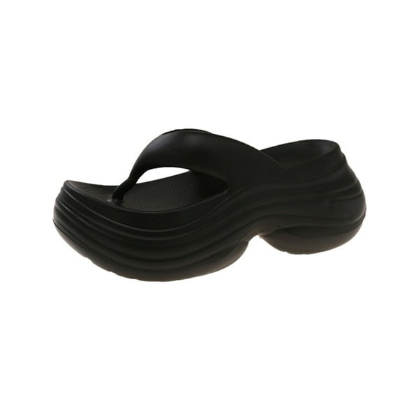HNMKIU Slippers for Women Outdoor Summer Beach Flip Flops Thick Sole Comfortable Open Toe Sandals Casual Everyday Footwear Platform Women Style Black,6.5