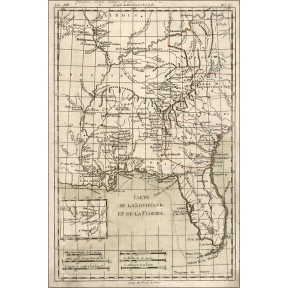 24"x36" Gallery Poster, Carte de la Louisiana Florida georgia map 1783