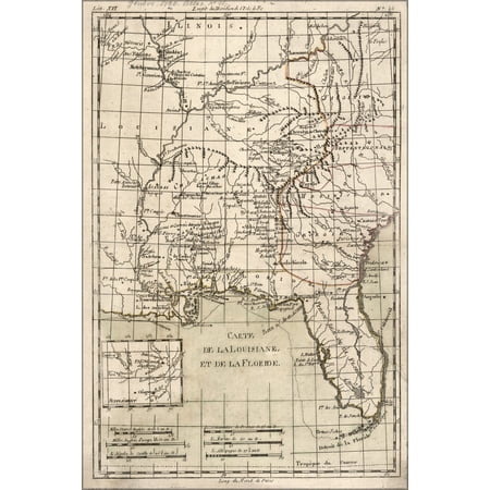 24"x36" Gallery Poster, Carte de la Louisiana Florida georgia map 1783