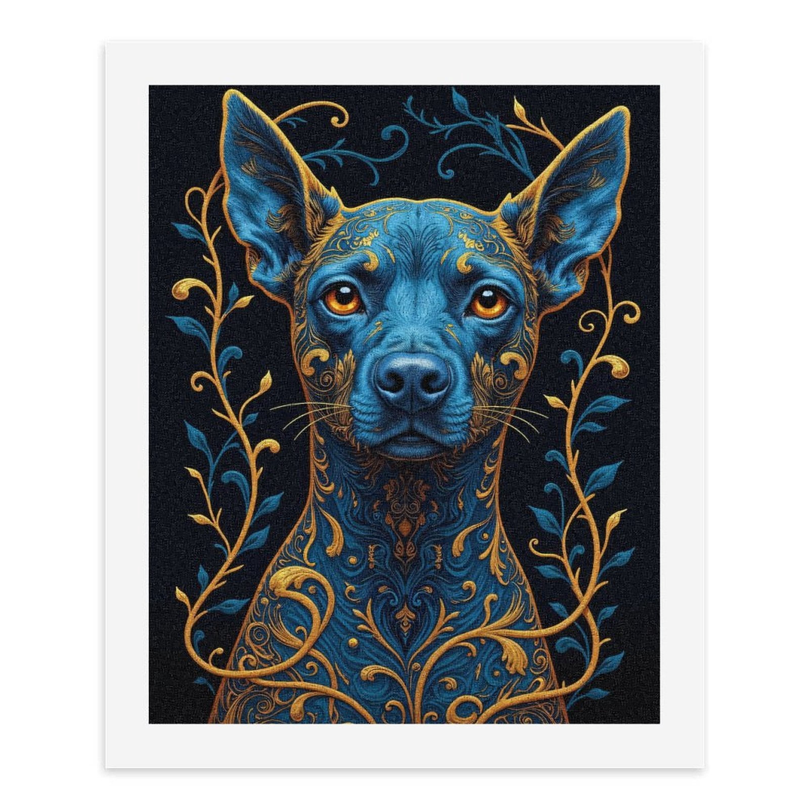 Paint By Numbers Kit for Adults Beginner - DIY Ornate Blue Canine Art Deco Canvas Painting Kits for Adults, Frameless Paint By Number for Adults for Home Wall Decor 16x20 Inch