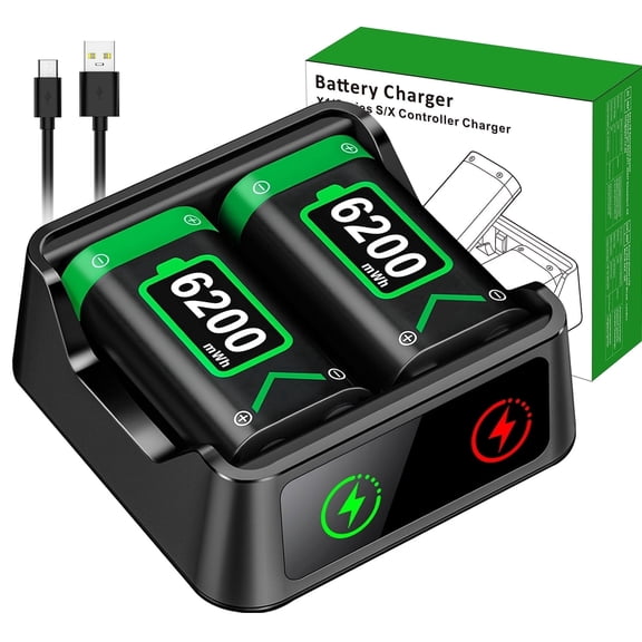 Xbox Battery Pack Station with 2X6200mWh Rechargeable Batteries Pack for Xbox One/ Series X|S/One S/X/Elite