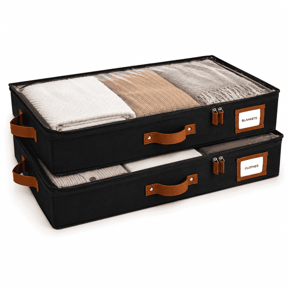 HOMELUX THEORY 2pc Under Bed Storage Containers, Bedroom Under the Bed Drawer Storage Organizer with Bins and Lids, Large Underbed Clothes Storage Box Ideal for Blanket, Fabric, & Shoes (Black)
