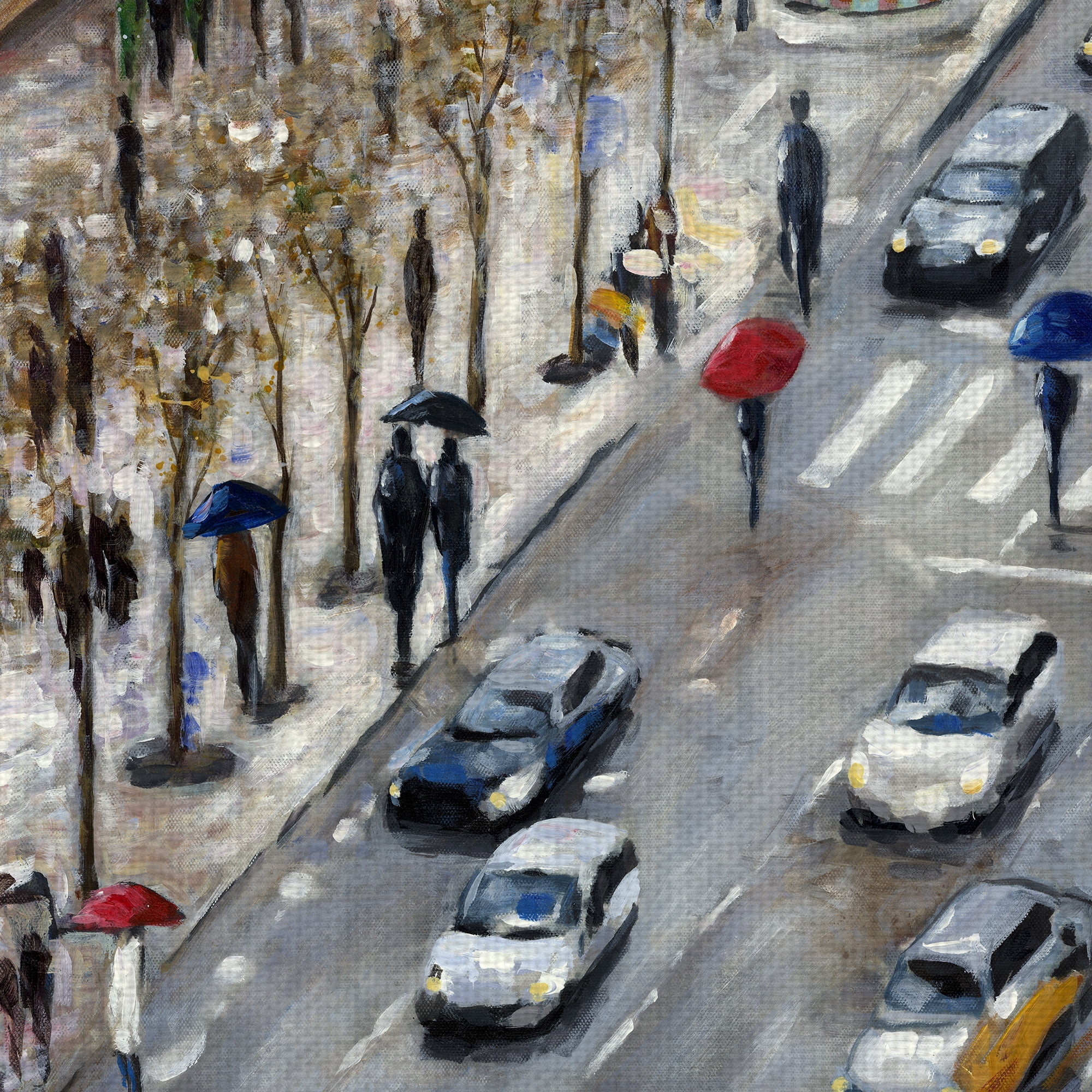 Champs Elysees, France Busy City Street Scene by Emily Williams Canvas Art Print 22" x 28"