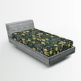 thumbnail image 2 of Ambesonne Floral Boho Fitted Sheet, Summer Flowers Leaves, Twin XL Size, Yellow Dark Turquoise, 2 of 5