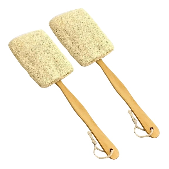 2 Pack Exfoliating Loofah Luffa Loofa Bath Brush on A Stick, Shower Sponge Back Scrubber with Long Wooden Handle