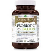 (2 Pack) Amazing Flora Probiotic 25 Billion with 10 Best Probiotics Strains Including Acidophilus, plantarum, rhamnosus etc * Supports Digestive & Immune Health *60 Veggie Capsules