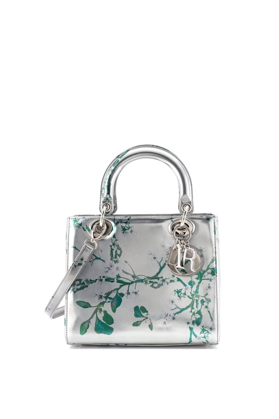 Pre-Owned Lady Dior Bag Floral Print Metallic Leather Medium By Rebag