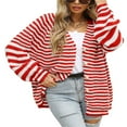 thumbnail image 2 of Cardigan Sweaters for Women Color Block Long Sleeve V Neck Sweater Fashion Kint Striped Open Front Button Outerwear, 2 of 7
