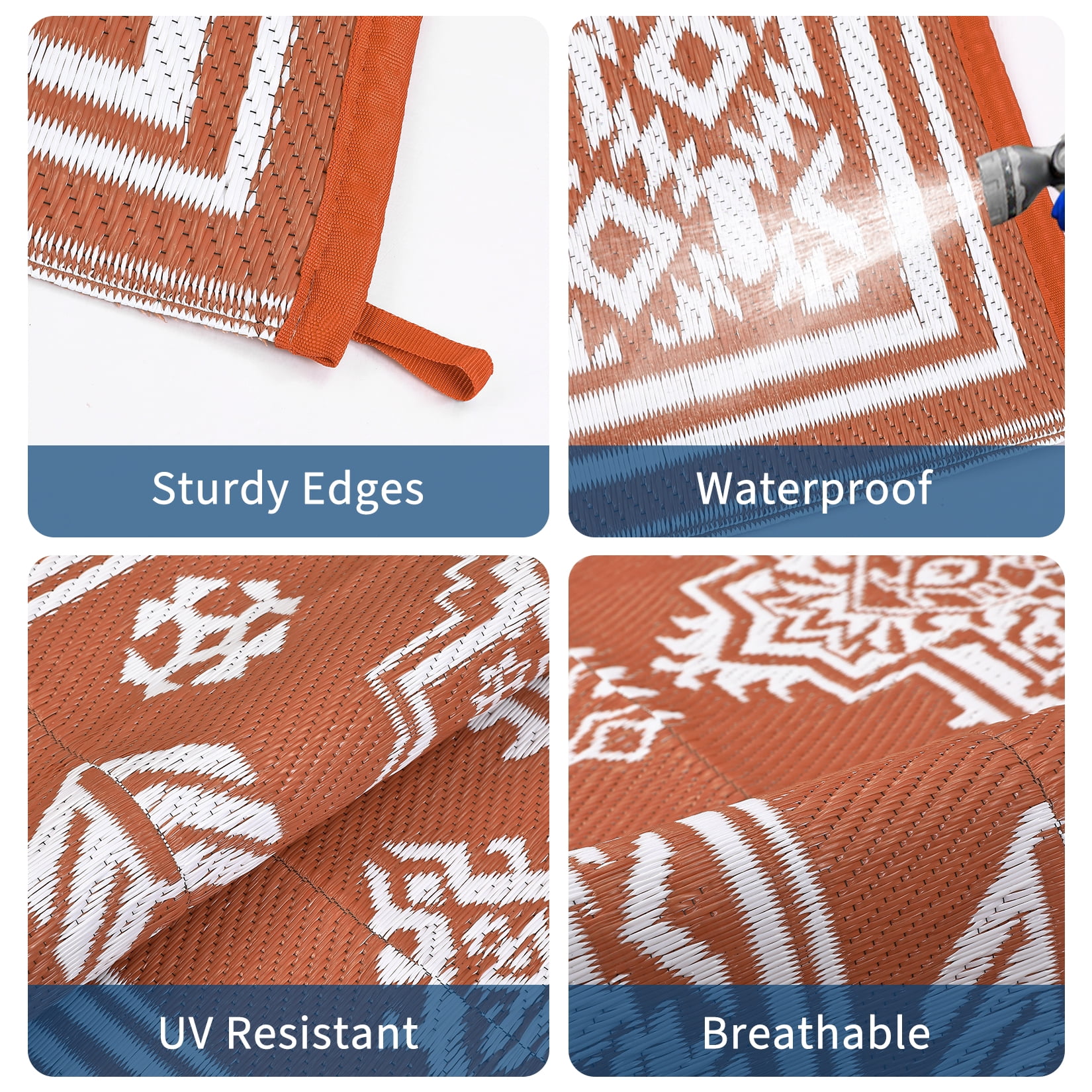 Nanan 9'x18' Indoor Outdoor Rug Boho Waterproof Plastic Straw Patio Rug, Reversible RV Camping Carpet for Backyard, RV, Deck, Porch, Balcony, Orange