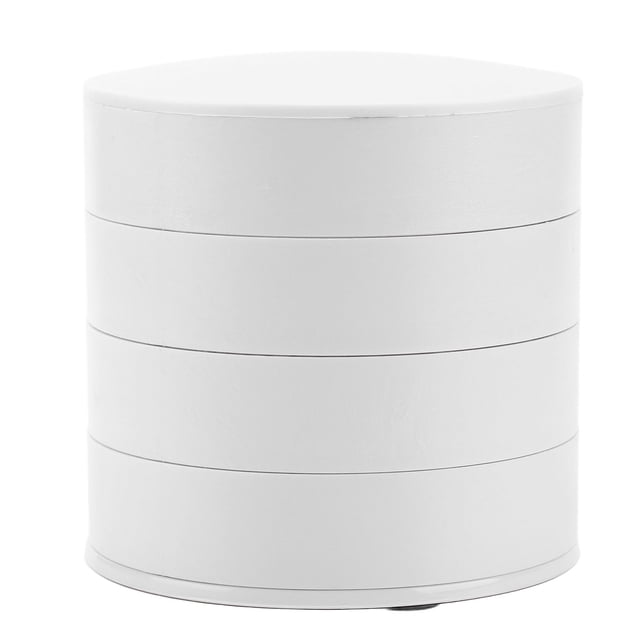 Rotatable Jewelry Organizer 4 Layers 360 Degree Rotation Dustproof Round Jewelry Box with Lid for Office Household White