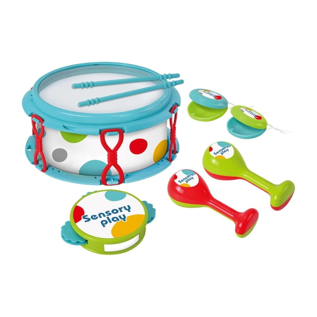 deevoka Ensemble de Tambours Compact 3+ Mois Enfants Éducation Précoce Sensoriel Castagnette à Doigt Bleu