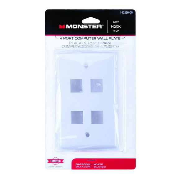 Monster Jhiu 140238-00 4 Port White Multi-Media Keystone Wall Plate
