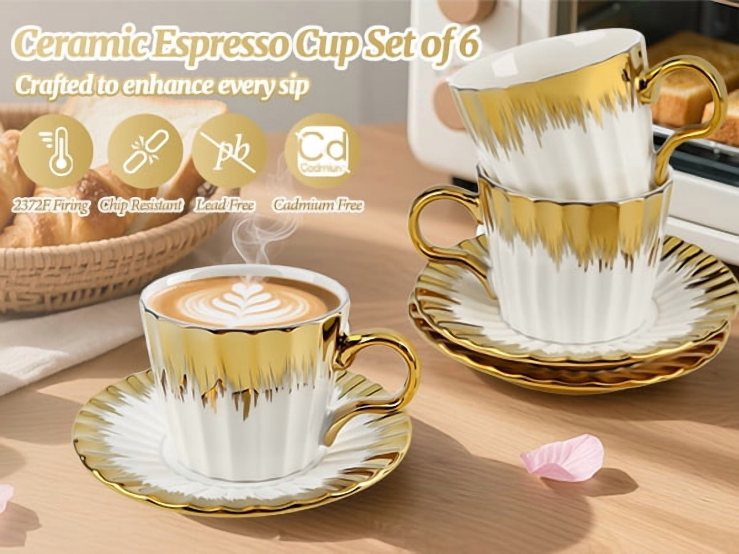 Gold-Trimmed Espresso Cups: Shatterproof Ceramic Design for Delicate, Safe Coffee Enjoyment