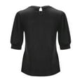 thumbnail image 4 of RYRJJ Womens Puff Half Sleeve Tops Dressy Casual Loose Fit Shirts Trendy Summer Crewneck Keyhole Back Tunic Blouse Office Work T-Shirt(Black,XL), 4 of 9