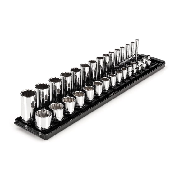 TEKTON 3/8 Inch Drive Shallow and Deep 12-Point Socket Set with Rails and Tray, 30-Piece (1/4 - 1 in.) | SHD91210