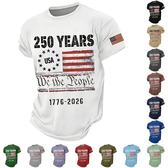 JAJAHO 4Th Of July T Shirts For Men Short Sleeve Crew Neck We The People Tees 1776-2026 Celebrate America's 250Th Anniversary Top