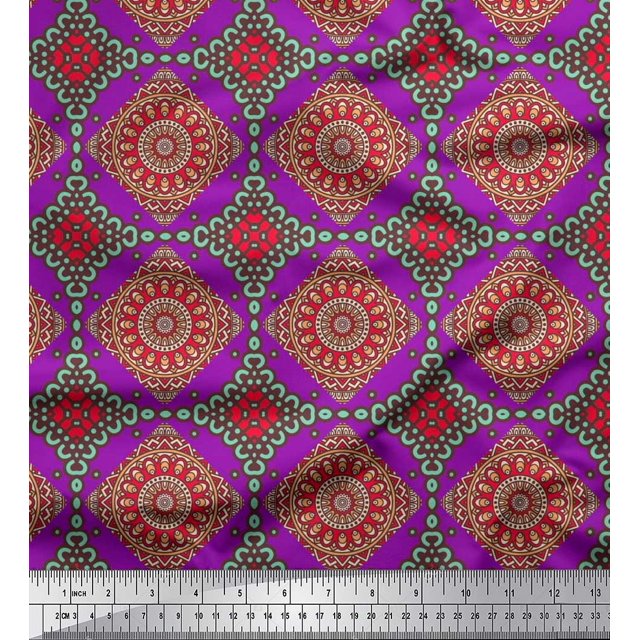 Soimoi Poly Georgette Fabric Floral Mandala Print Fabric by Yard 42 Inch Wide