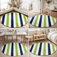 thumbnail image 4 of Round Area Rugs 5Ft, Green Navy Blue Striped Non-Slip Washable Circle Rugs Carpet, Farmhouse Stripe Art Indoor Outdoor Rug Floor Mats Throw Runner for Bedroom Living Room Bathroom, 4 of 8