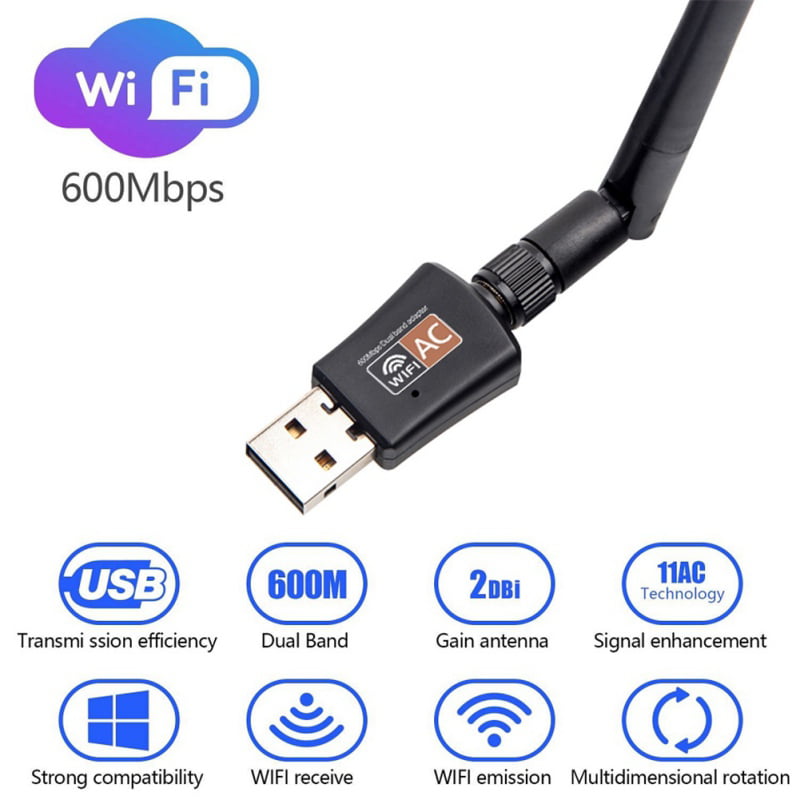 Wireless USB WiFi Adapter AC 600Mbps Dual Band 2.4G/150Mbps+5.8G/433Mbps WiFi Dongle with Upgraded 5dBi High-gain Antenna Complies with 802.11 b/g/n/ac Standard Supports Windows & Mac OS X System 