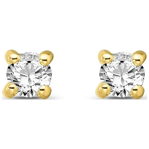ARAIYA FINE JEWELRY 14K Yellow Gold Diamond 4-Prong Solitaire Stud Earrings for Female