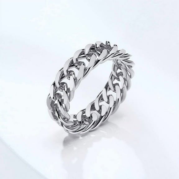 Mens Miami Cuban Chain Ring ,6MM 14K White Gold Curb Link Band Rings