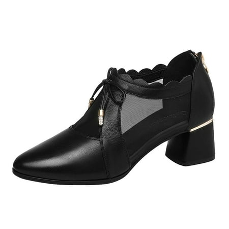 

Fsqjgq Women Canvas Shoes Casual Ladies Fashion Solid Color Mesh Leather Panel Bbreathable Back Zipper Thick High Heel Casual Single Shoes Winter Mens Casual Shoes Black 38