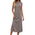 thumbnail image 2 of ClodeEU Women's Crew Neck Sleeveless Maxi Tank Dress with Side Slit,Casual Loose Summer Vacation Dress Coffee,Women's Plus XL, 2 of 6