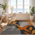 thumbnail image 3 of Design&I 2'x3' Washable Throw Rug Low Profile Daily Traffic Ready Accent Orange Gray Abstract Swirls and Leaf Motif Elegant Geometric Curves for Hallway, Laundry Room, 3 of 7