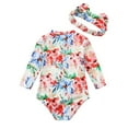 thumbnail image 5 of YTDSCS Newborn Baby Girls Swimsuits Long Sleeve One-Piece Swimsuit Zipper Bathing Suit Sun Quick Drying Flower Printing Baby One-Piece Swimsuit with Headwear,Size 6M-12M, 5 of 9