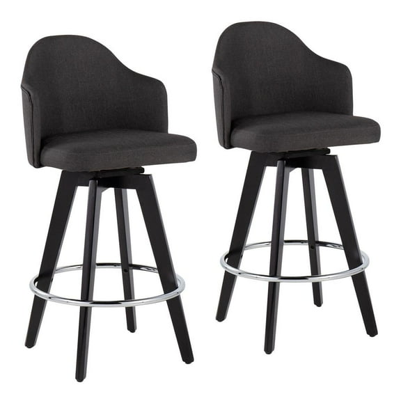LumiSource Black Wood, Chrome, Charcoal Fabric Ahoy 26" Counter Stool - Set of 2