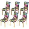 thumbnail image 1 of RYLABLUE Tropical Flower Pattern on Blue Stretch Chair Cover Protector Seat Slipcover for Dining Room Hotel Wedding Party Set of 6, 1 of 5