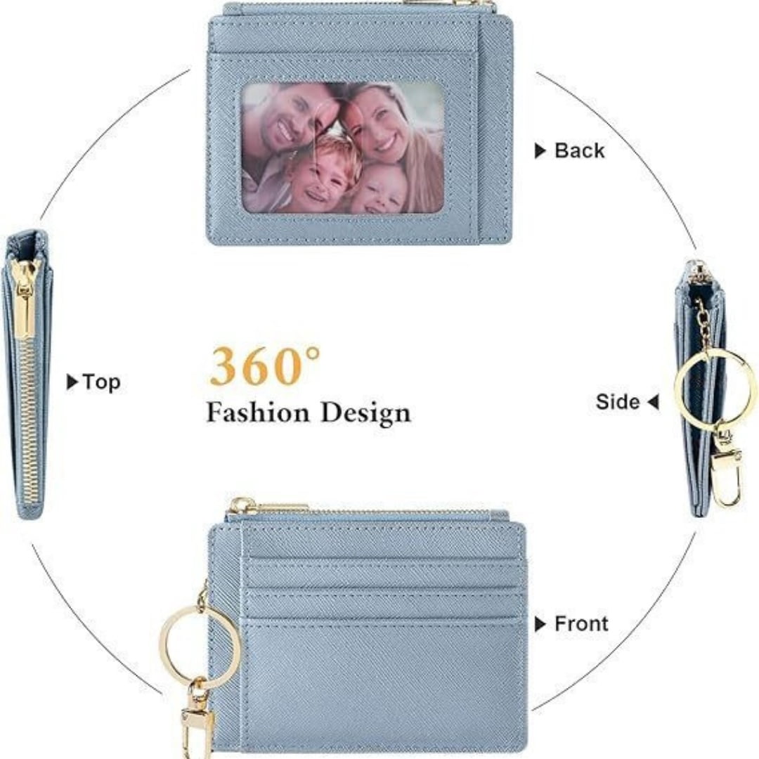Premium Saffiano Leather Card Wallet with Key Ring for Women