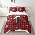 thumbnail image 2 of Homewish Christmas Monogrammed J Bedding Comforter Set 7pcs for Kids, Winter Snowflake Queen Bedding Sets, Black Red Buffalo Plaid Reversible Queen Sheet Sets, Super Cozy Room Decor, 2 of 7